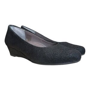 SAS Sofia USA Wedge Pump Black Leather Shoe Made In USA Size 7 W Formal Career